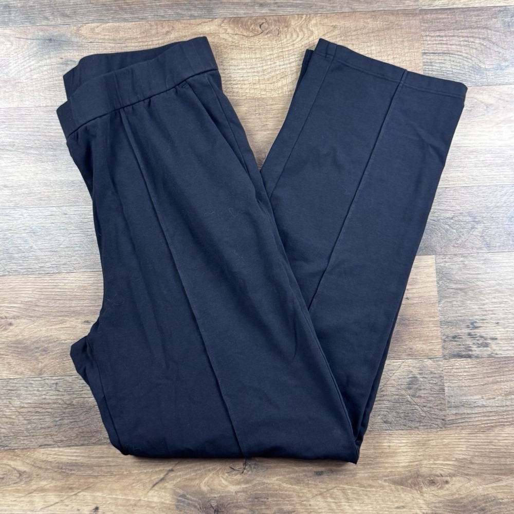 Eileen Fisher Organic Cotton Stretch Black Wide-Leg Pants Size Medium - Picture 1 of 10